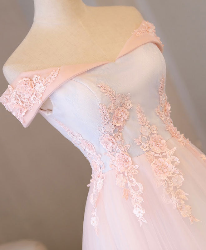 Elegant Light Pink Lace Off-Shoulder Long Prom Dress for Women - Formal Evening Gown for Homecoming, Wedding, Party & Special Occasions