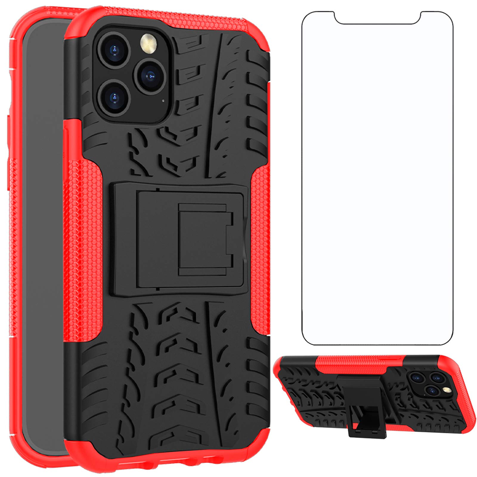 Premium Shockproof iPhone 12 Pro Case with Tempered Glass Screen Protector & Kickstand - Rugged Hybrid Protective Cover for iPhone 12/12 Pro 6.1
