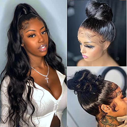 360 Lace Front Wigs Human Hair Pre Plucked HD Transparent Body Wave Lace Front Wig 180% Density Virgin Human Hair Wigs for Black Women - Natural Color 16 Inch | Perfect for Daily Wear, Cosplay & Special Occasions