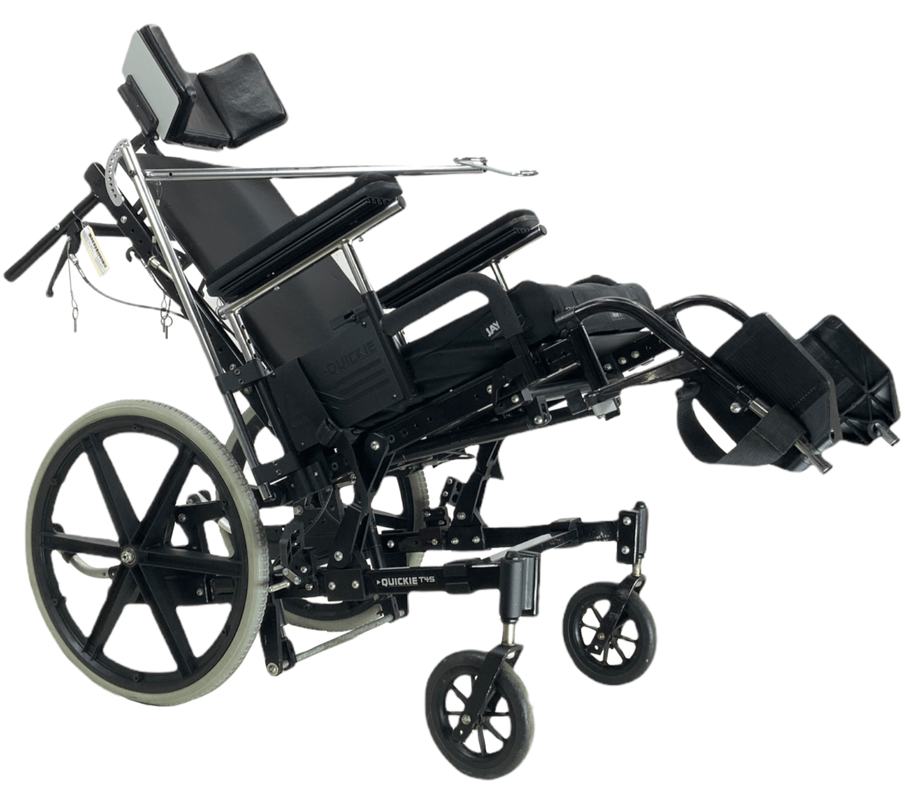 Quickie T45 Tilt In Space Manual Wheelchair - 17 x 18 Seat with IV Pole & Push Handles | Lightweight Mobility Aid for Home, Hospital & Travel Use