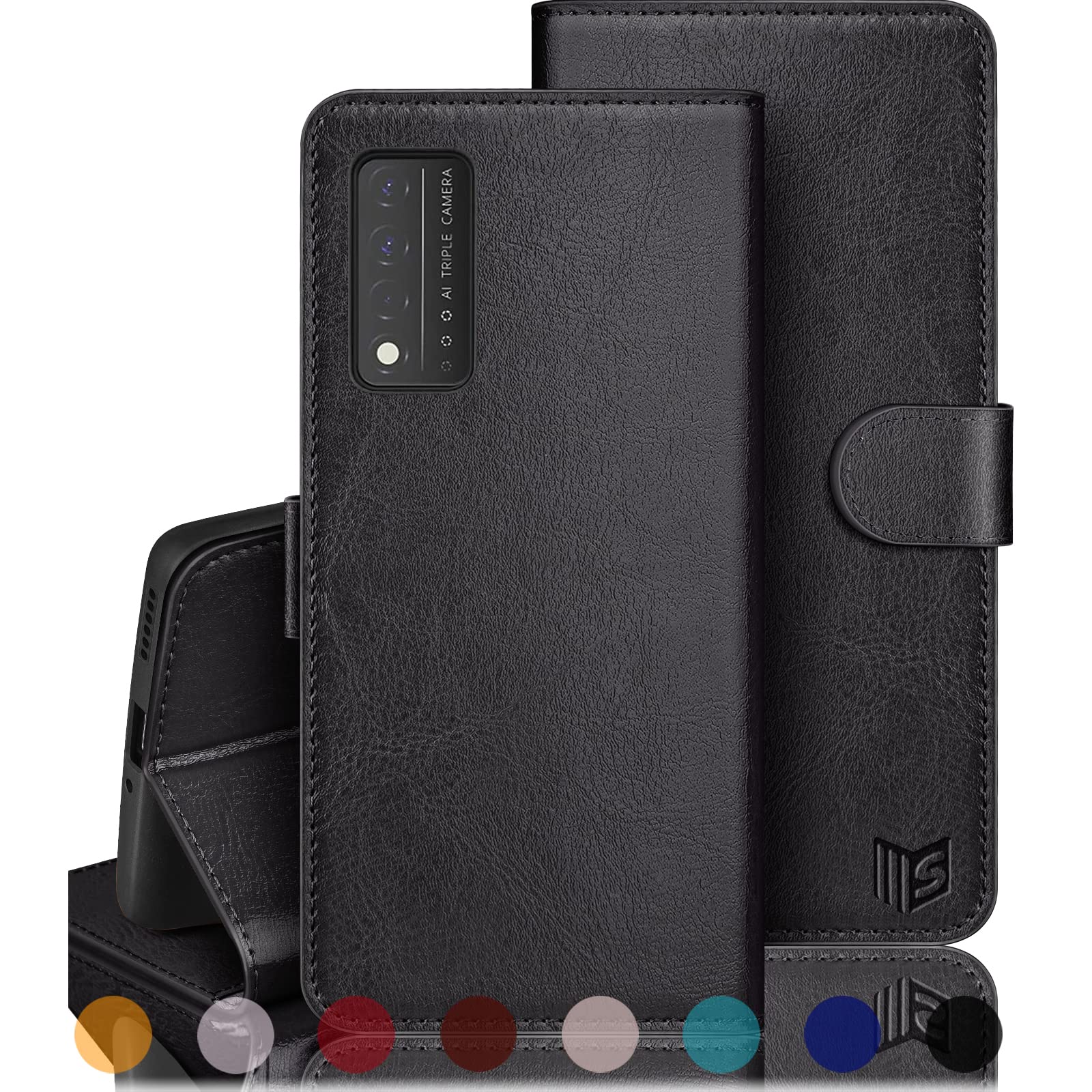 RFID Blocking Wallet Case for T-Mobile Revvl V+ 5G - PU Leather Flip Cover with Card Holder (Black) for Daily Use