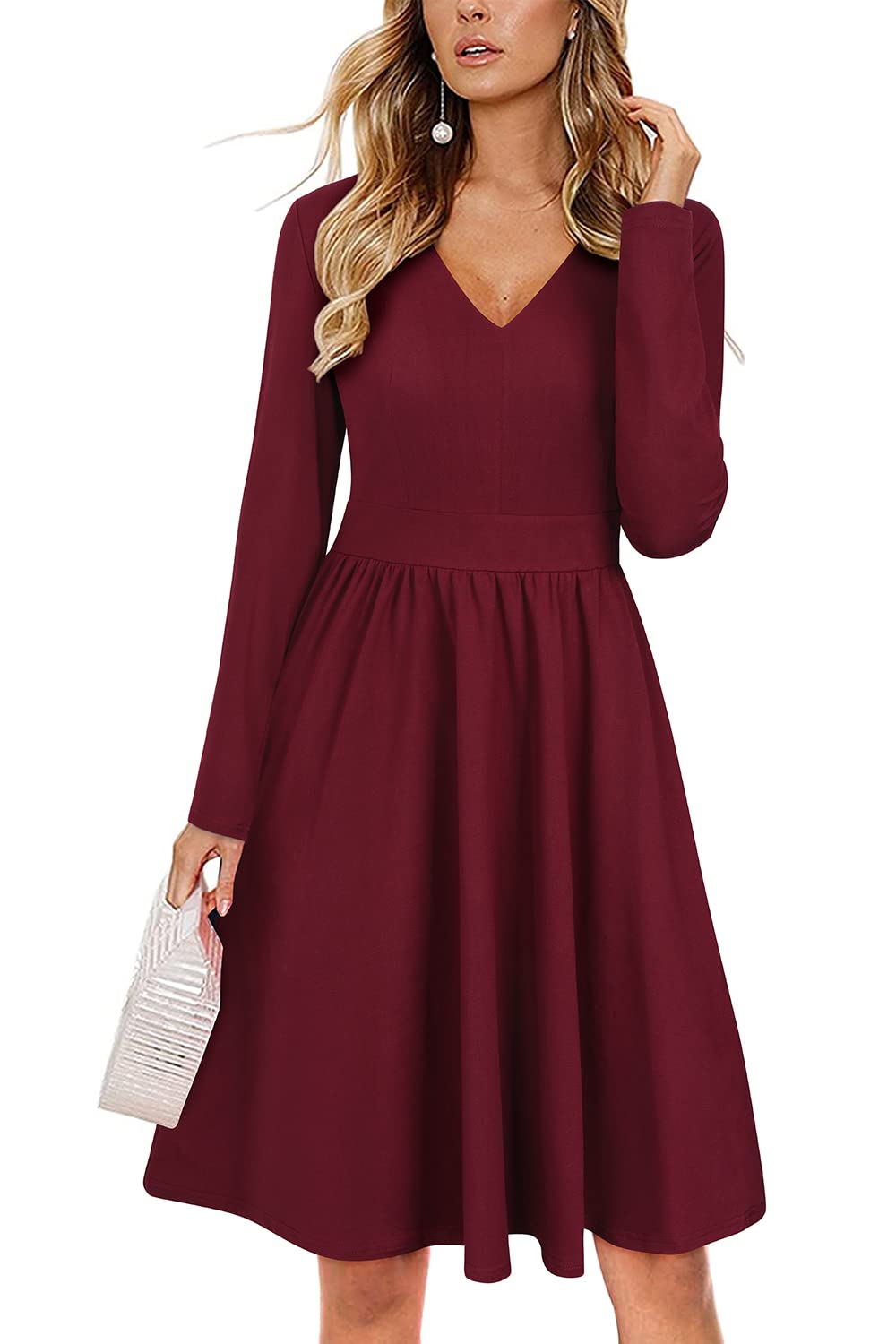 ULTRANICE Women's Casual V-Neck Swing Midi Dress with Pockets - Flowy Summer Dress for Brunch, Beach & Date Night