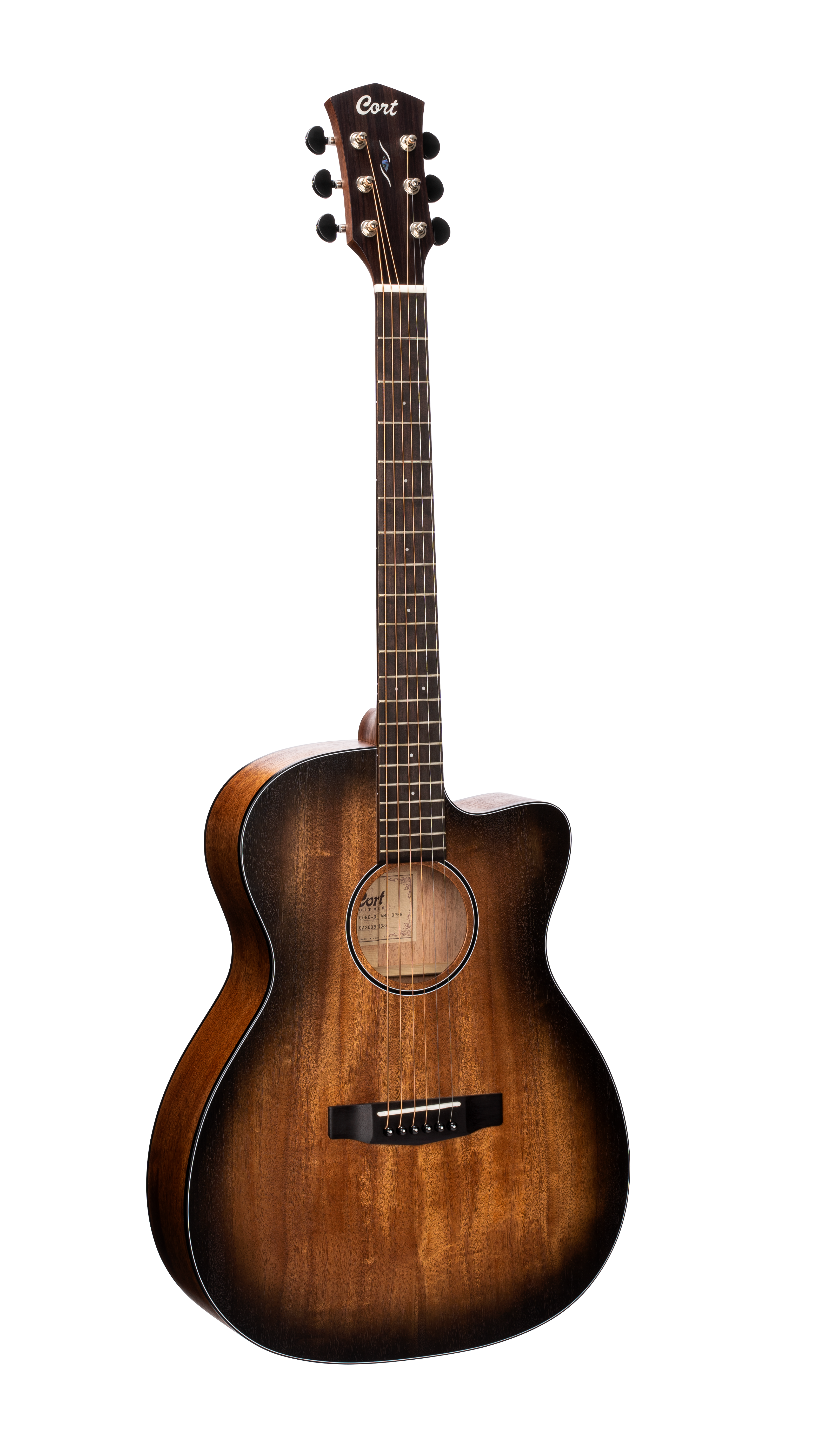 Cort CORE OC AMH OPBB OM All Solid Mahogany Cutaway Acoustic Guitar - Open Pore Black Burst Finish with Hard Case | Perfect for Live Performances, Studio Recording & Traveling Musicians