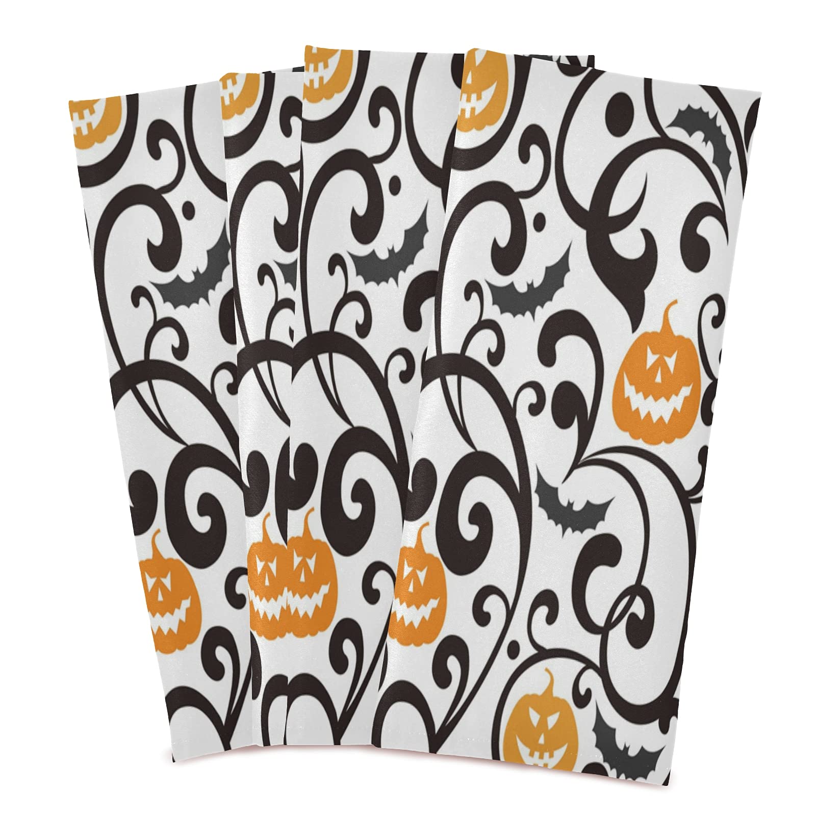 ALAZA Halloween Cartoon Bat Pumpkin Retro Kitchen Towels - Set of 4 Super Absorbent Soft Dishcloths (18