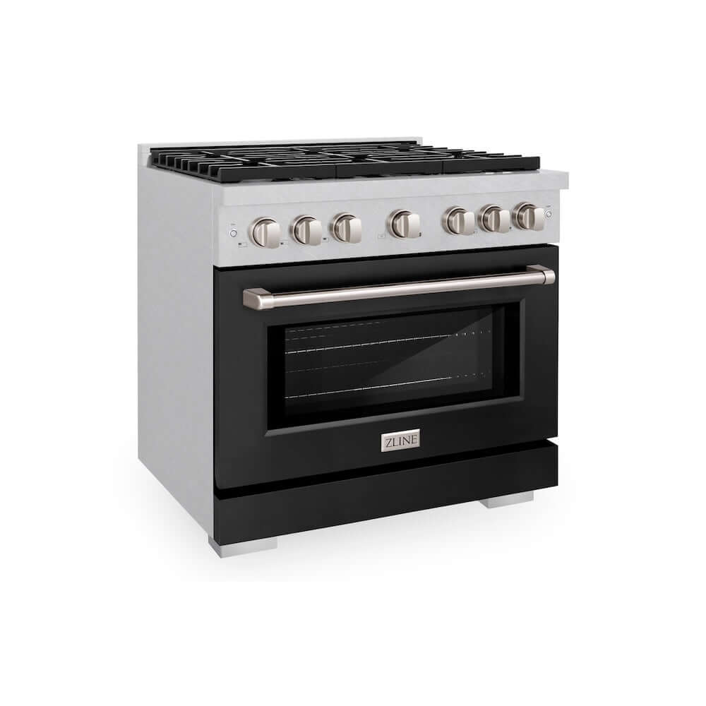 ZLINE 36 Inch 5.2 Cu. Ft. Paramount Professional Gas Range - 6 Burner Cooktop & Convection Gas Oven - Satin Stainless Steel with Black Matte Door (SGRS BLM 36) - Perfect for Home Chefs & Modern Kitchens