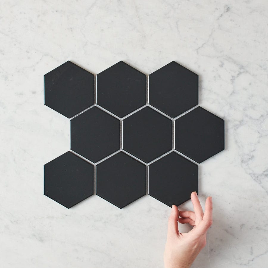 Premium Matte Black Hexagon Mosaic Tile for Kitchen Backsplash, Bathroom Wall & Floor - Meadow Springs Ceramic Tiles for Modern Home Decor