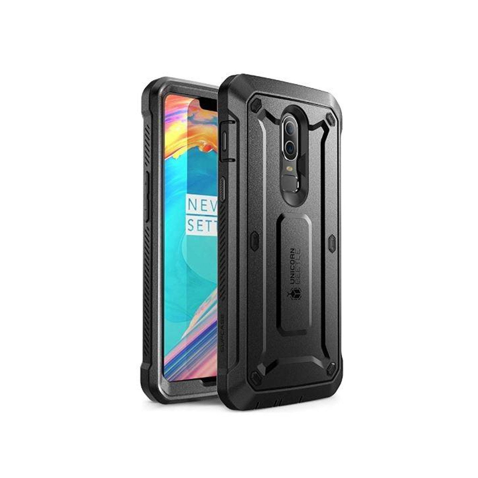 OnePlus 6 Unicorn Beetle Pro Rugged Holster Case - Heavy Duty Protective Cover with Built-in Screen Protector & Kickstand (Black) - Perfect for Outdoor, Work, and Extreme Sports Protection