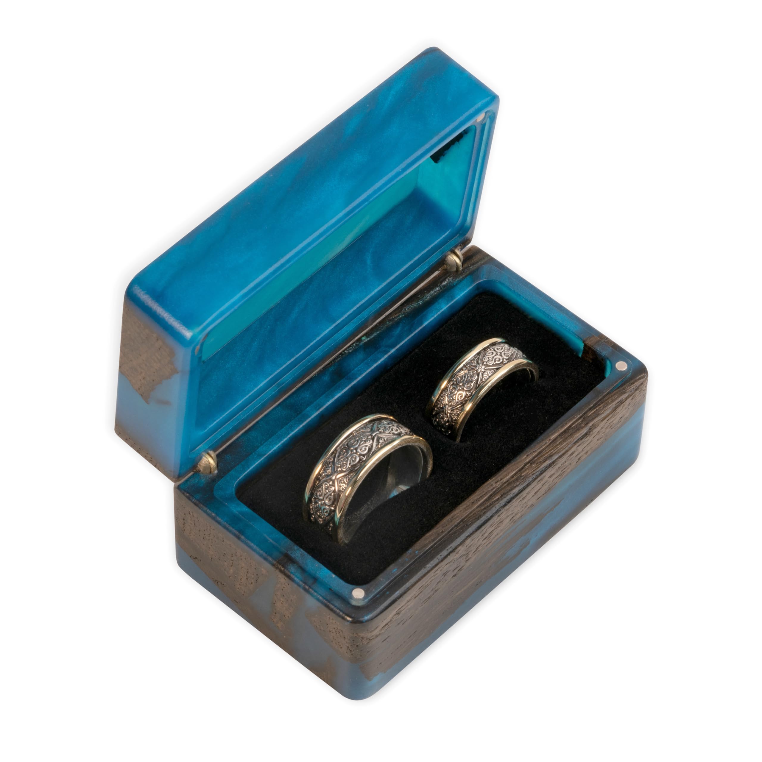 Premium Double Ring Organizer - Handcrafted Epoxy Wood Engagement Ring Box for Wedding Day - Blue Ring Display Case - Exquisite Marry Me Ring Bearer Box by MUSE | Perfect for Proposals, Vow Renewals & Wedding Ceremonies