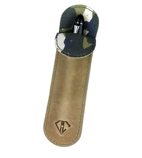 Dee Charles Designs Single Sleeve Pen Carrying Case - Premium Leather Pencil Holder for Artists & Writers, Desert Green - Perfect for Office, School & Travel Organization