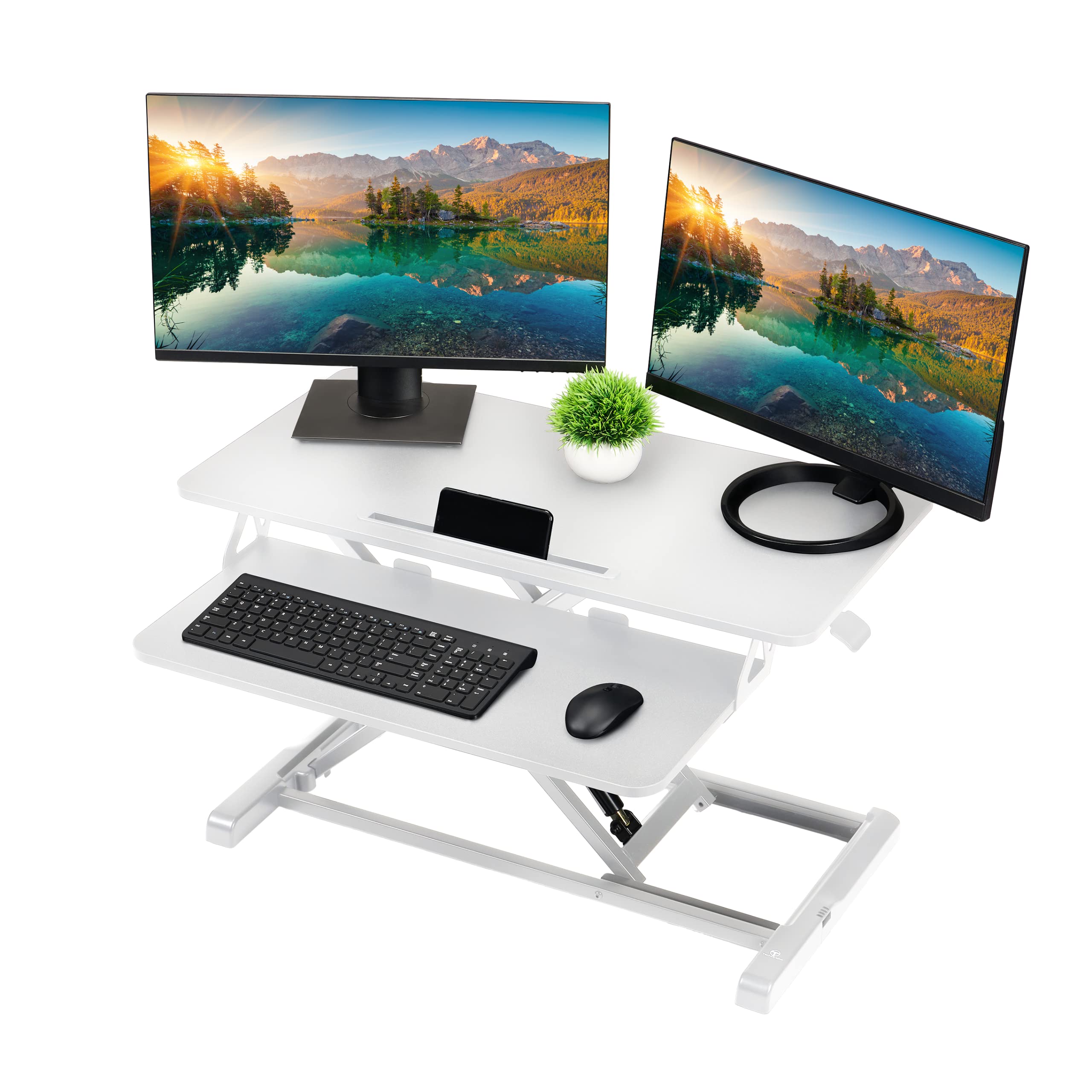 TechOrbits Adjustable Height Standing Desk Converter - 32 Inch White Sit Stand Riser for Home Office, Computer, Laptop & Dual Monitor Workstation - Perfect for Ergonomics & Productivity Boost