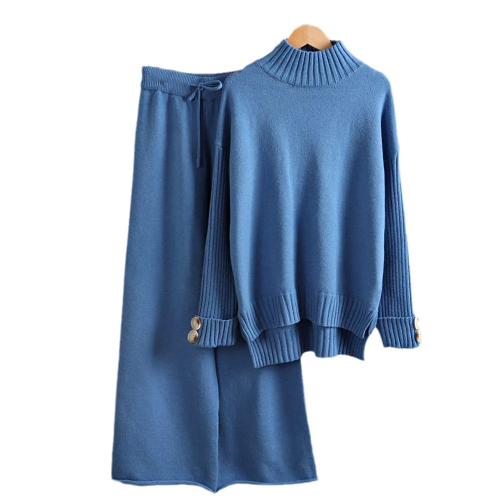 Luxury Cashmere Women's Sweater & Wide Leg Pants Set - 2 Piece Knit Tracksuit for Winter Warmth | Cozy Lounge Wear & Casual Outfit for Home, Office & Travel
