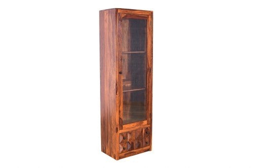 Premium Diamond Indian Sheesham Solid Wood Display Cabinet with Tempered Glass - 60x40x195cm - Elegant Storage for Living Room, Dining Room & Office Decor