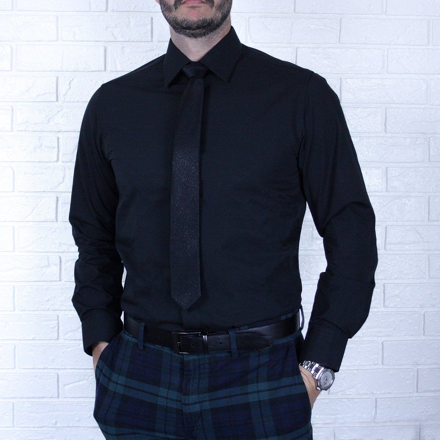 ARTURO Men's Slim Fit Long Sleeve Black Dress Shirt - Formal Office Wear & Business Attire for Professional Occasions