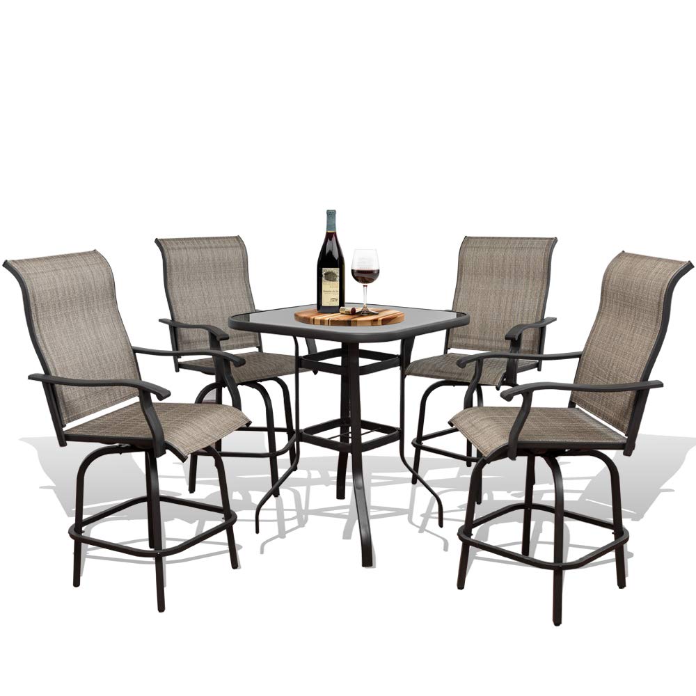 **All-Weather 5-Piece Outdoor Patio Bar Set - Swivel Bar Stools & Coffee Table - Bar Height Furniture for Cafes, Yard, Lawn & Garden - Perfect for Dining, Lounging & Entertaining**