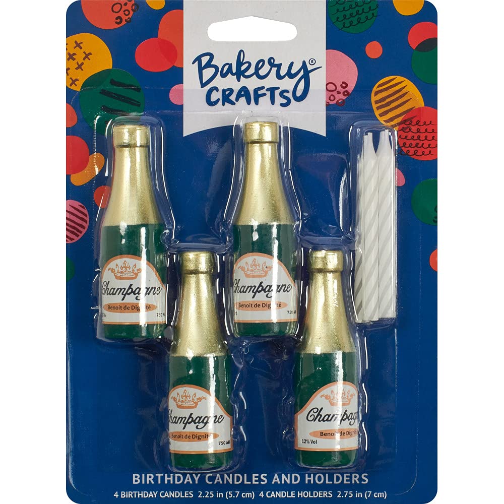 Premium Cake Topper Decor Set with Champagne Bottle Shaped Candles (2-Pack) - Perfect for Birthday, Wedding & Anniversary Celebrations