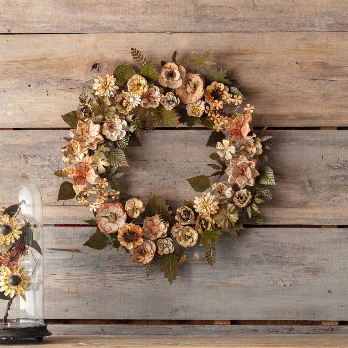 French Wire Floral Metal Wreath - Rustic Home Decor for Doors, Walls, and Seasonal Celebrations | Perfect for Weddings, Christmas, and Spring Decorations