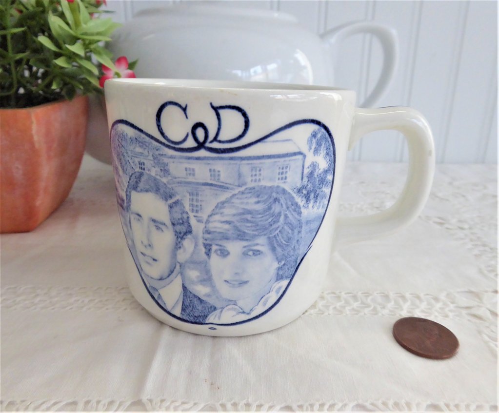 Prince Charles & Princess Diana Royal Wedding Commemorative Blue Transferware Mug by Adams, 1981 – Perfect for Collectors, Tea Lovers & Royal Memorabilia Enthusiasts