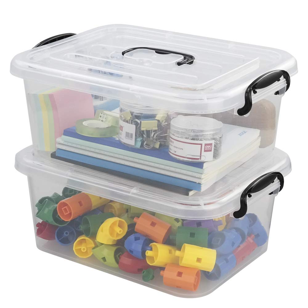 Idomy 8 Liter Plastic Storage Latch Box - Clear Stackable Food Containers with Secure Lids (2-Pack) - Perfect for Pantry Organization, Meal Prep & Home Storage Solutions