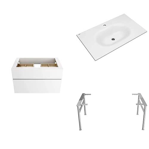 American Standard 8726033.020 Studio 33-inch Double-Drawer Bathroom Vanity Set in White/Chrome with Center Hole Vanity Top, Sink & Legs Included - Perfect for Modern Bathroom Renovations and Small Space Solutions