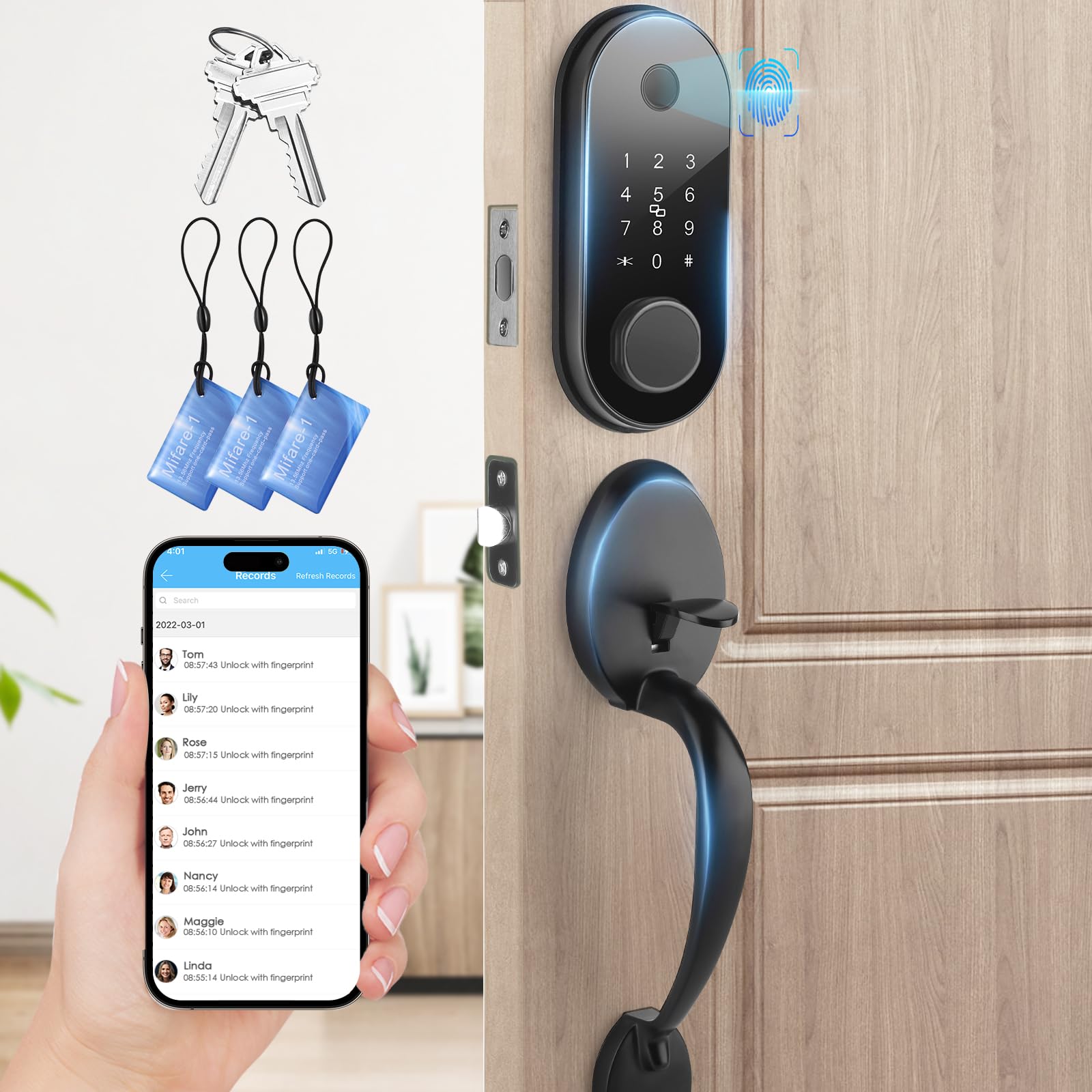 5-in-1 Smart Door Lock - Fingerprint, Keypad & App Control for Home Security