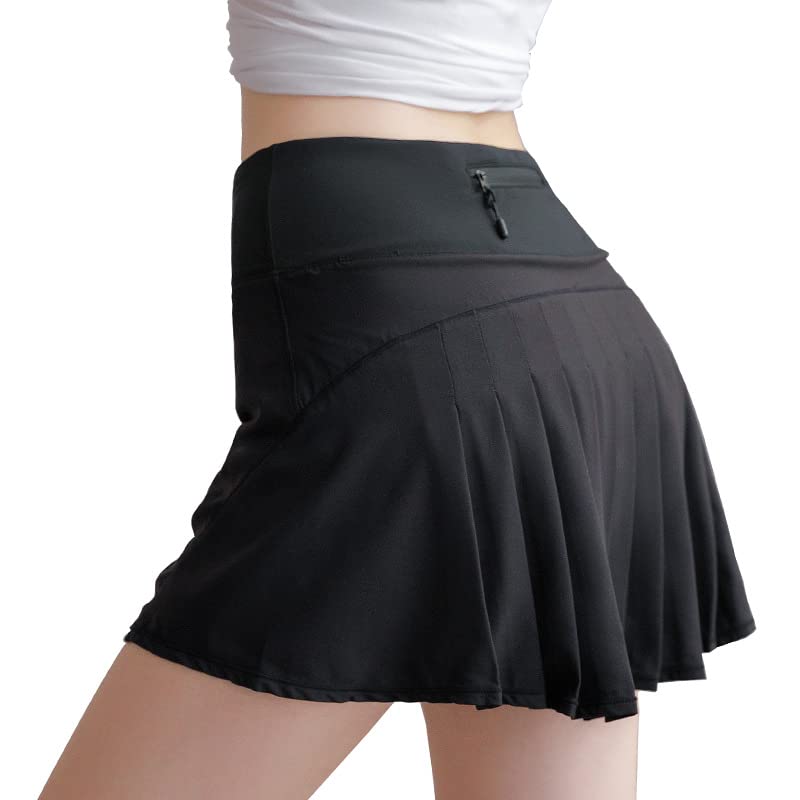 Women's High Waisted Tennis Skirt with Pockets - Athletic Golf Shorts Skirt for Running, Casual Wear & Sports (Large, Black) | Perfect for Tennis, Golf, Gym & Everyday Activities