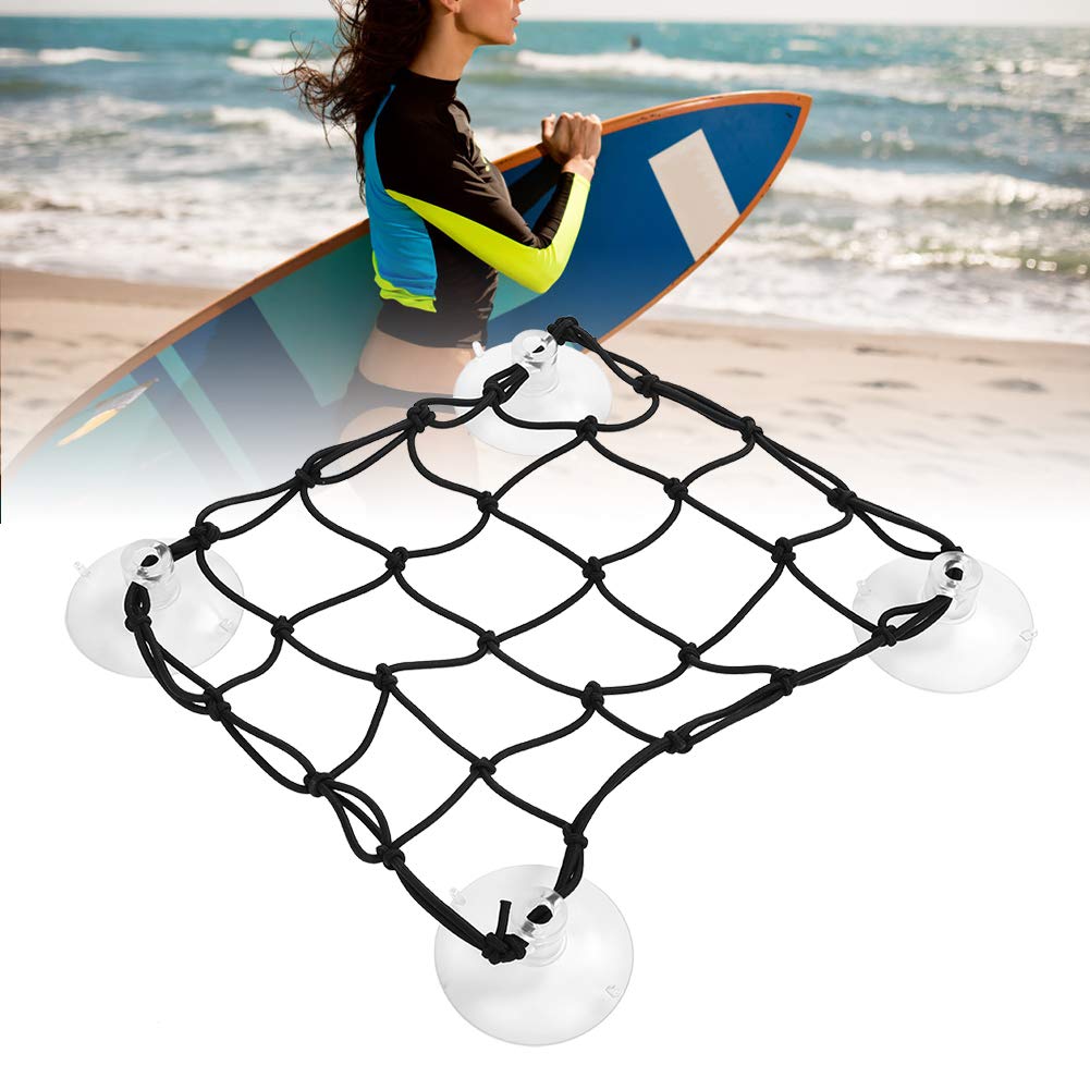 **Premium Surfboard Storage Net - Heavy-Duty Nylon Rope Mesh with Plastic Suction Cups - Secure Deck Bag for Paddleboards & Life Vests - Ideal for Beach, Boat & Water Sports Gear Organization**