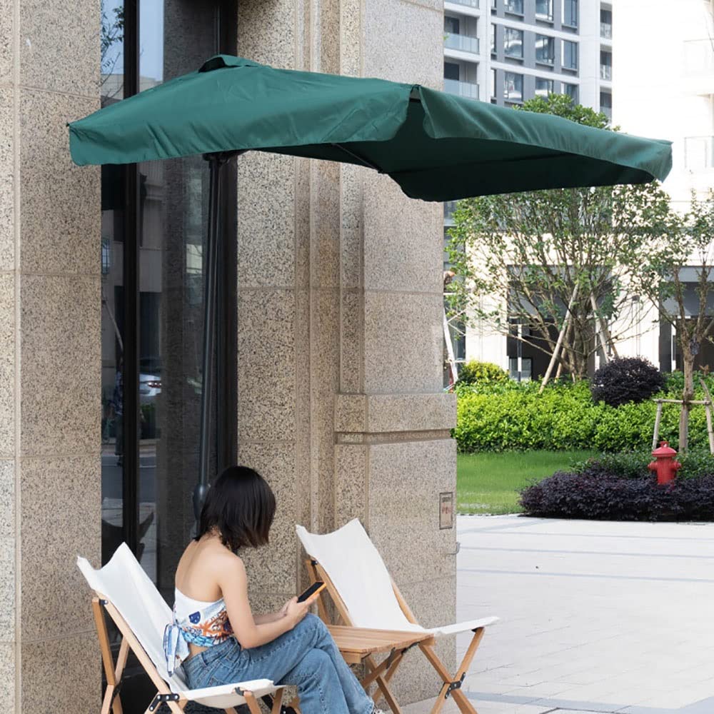 Rectangular Outdoor Wall Umbrella - Half Patio Umbrella with Decorative Fringe, Portable Balcony Garden Umbrella with Crank Mechanism (Green) - Perfect for Poolside, Deck, Terrace & Outdoor Dining Areas