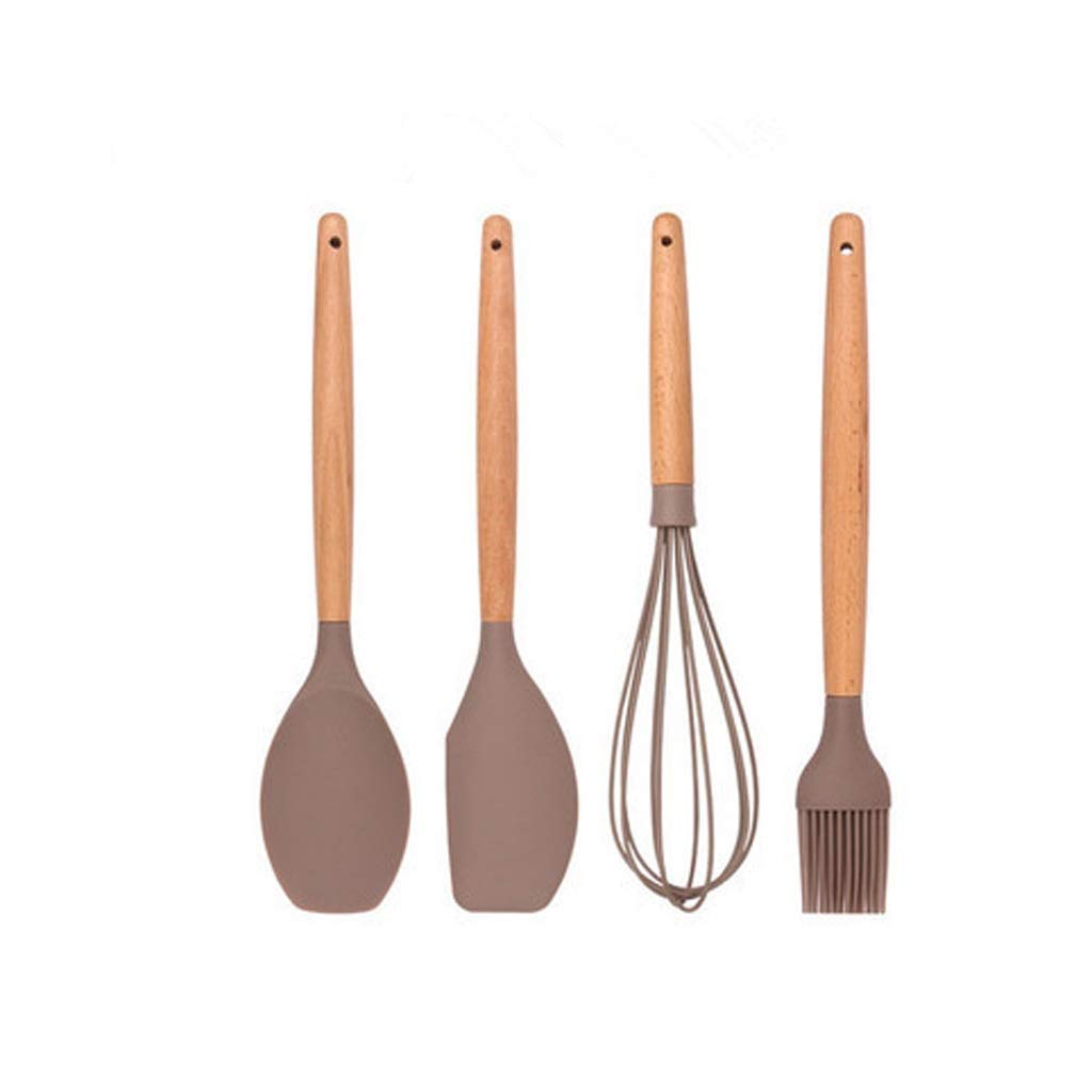 Premium Silicone Kitchen Utensil Set with Wooden Handles - 4-Piece Non-Slip Cooking Tools (Spatula, Spoon, Shovel) & Storage Box - Ideal for Baking, Frying & Everyday Meal Prep