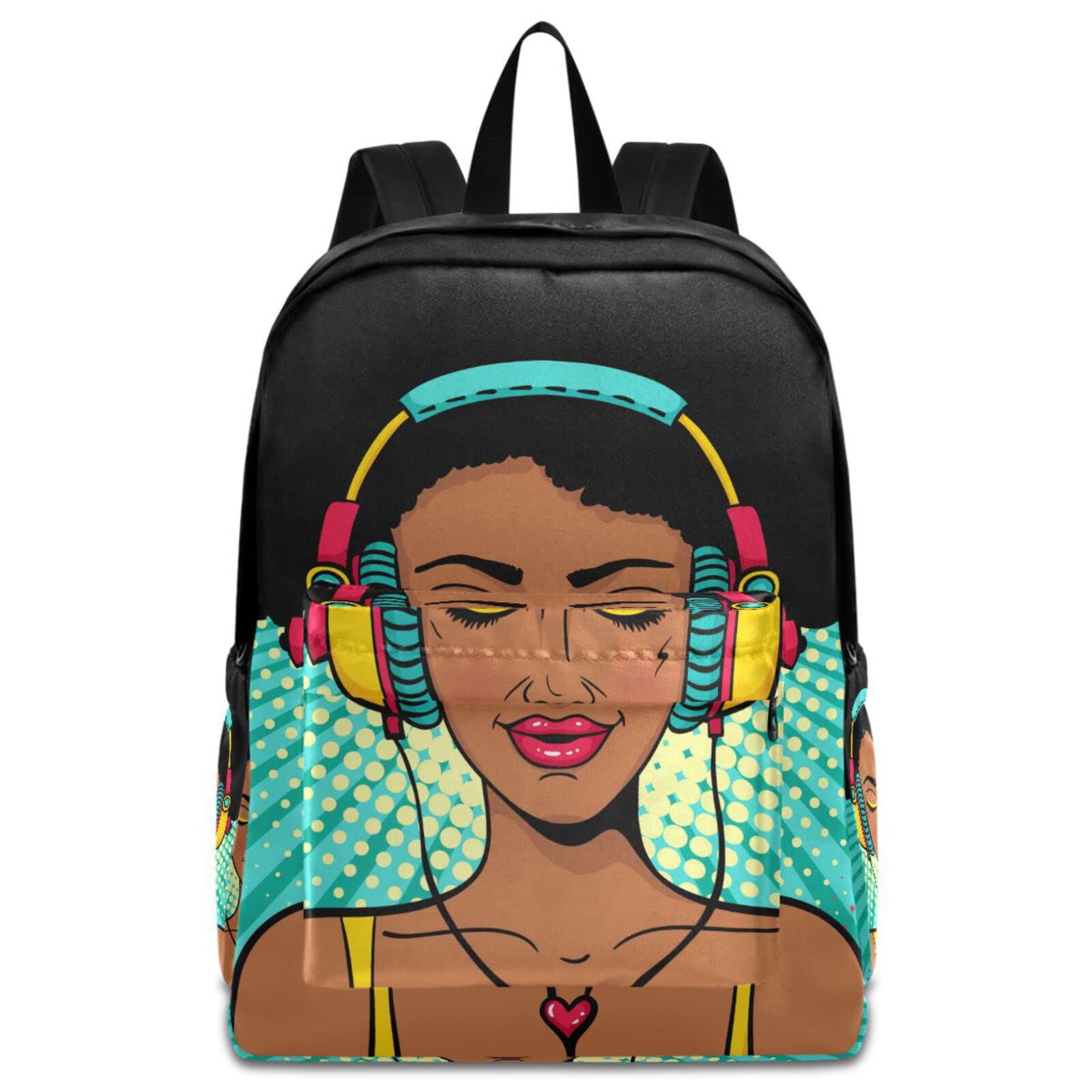 African Black Girl with Headphones Print Durable Travel Laptop Backpack - 17 Inch Waterproof Computer Bag for Men & Women - School, Work & College Bookbag - Perfect for Commuting, Business Trips & Daily Use