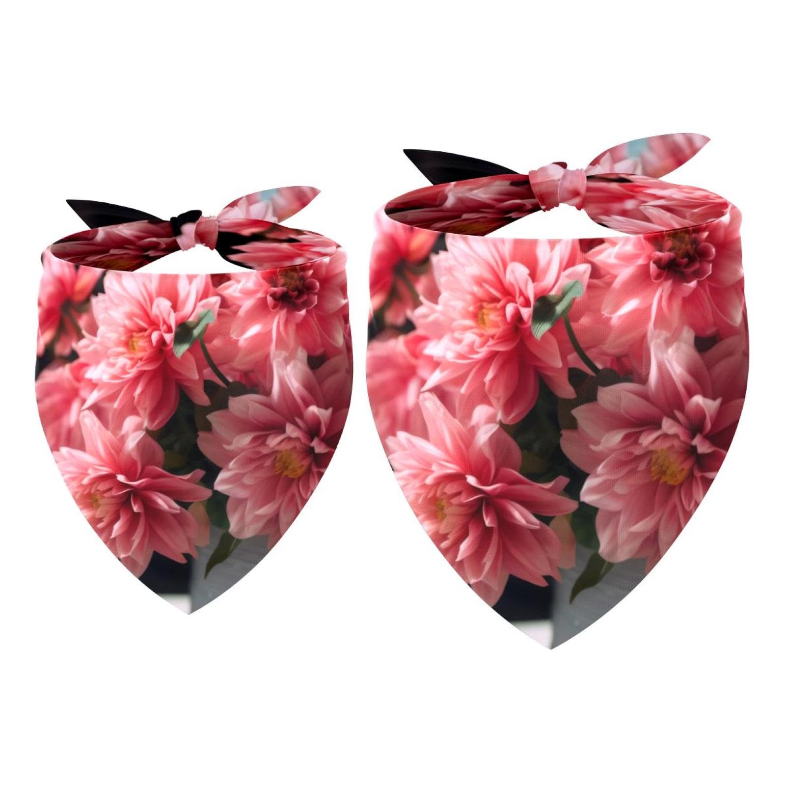 Dog Bandanas for Small Medium Large Pets - 2-Piece Set with Vase & Pink Flowers Pattern - Adjustable Dog Scarf for Dogs & Cats - Perfect for Pet Birthdays, Photo Shoots & Daily Fashion Accessories