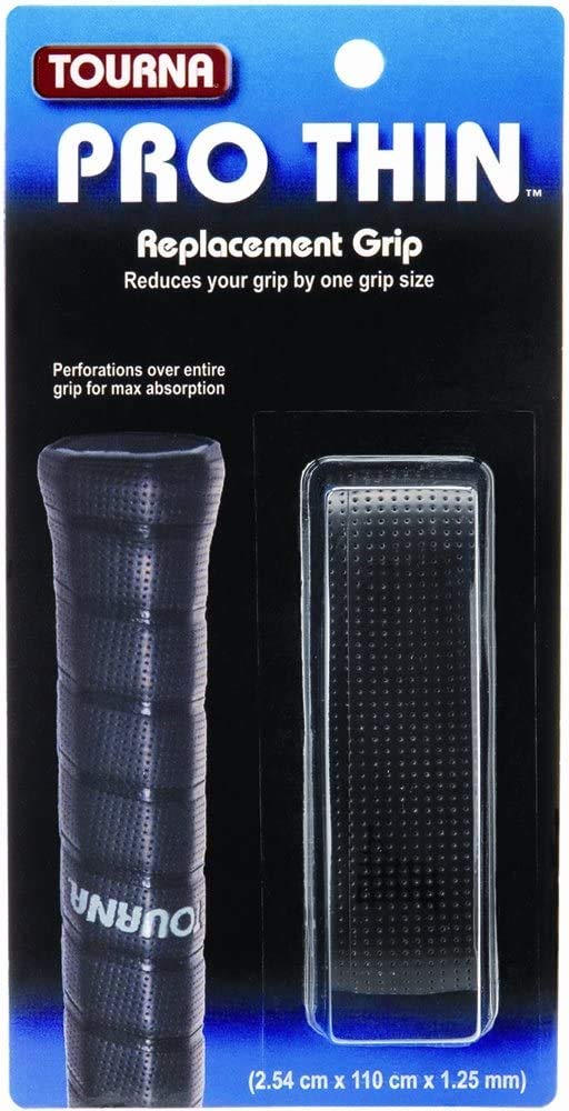 Tourna Tennis Racquet Replacement Grip Pro Thin 1.25mm Black (3-Pack) - Perfect for Enhanced Control and Comfort on the Court