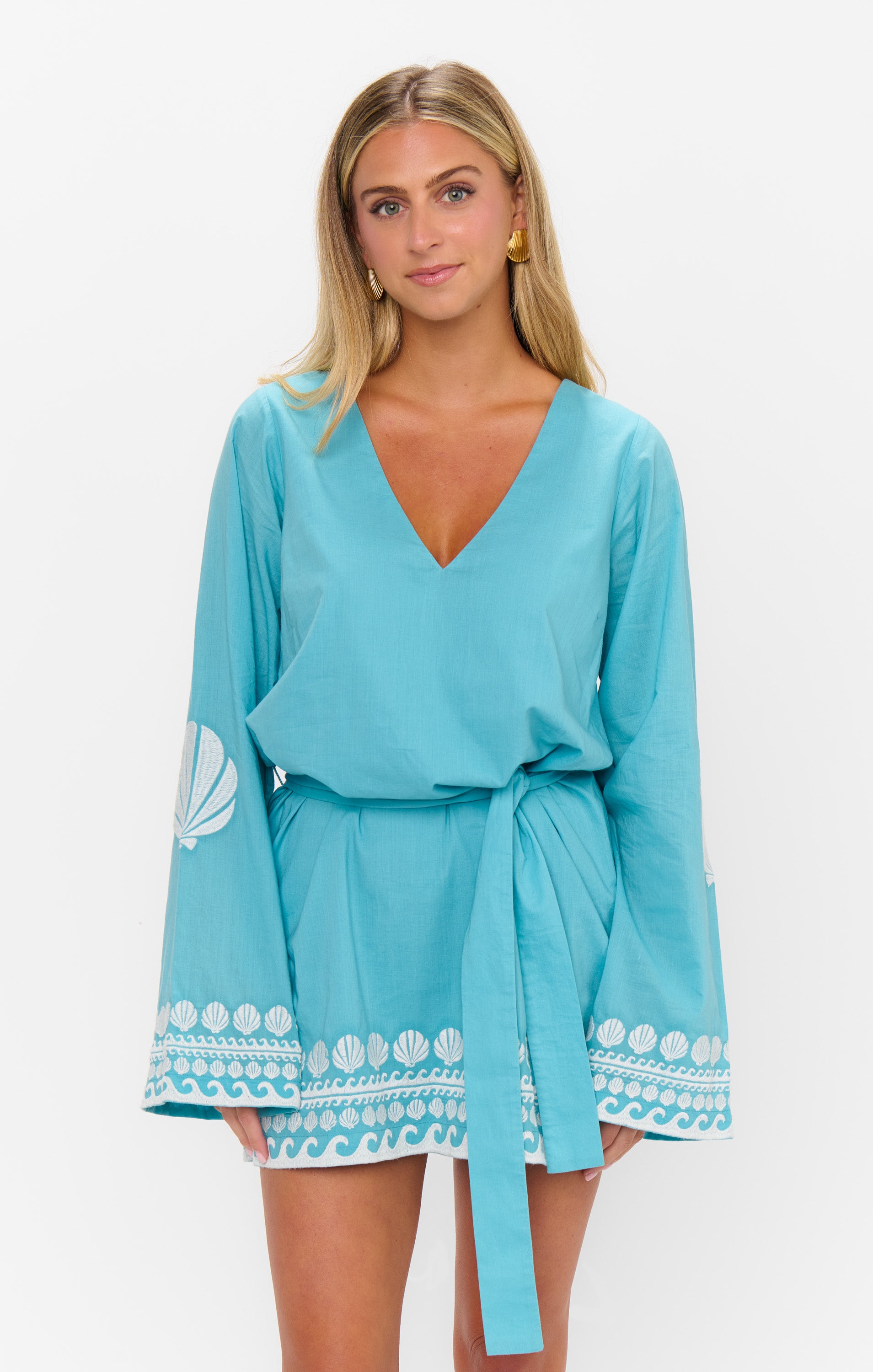 Malia Mini Dress - Blue Capri Shells Floral Sundress for Women | Perfect for Beach Vacation, Summer Party & Casual Outings