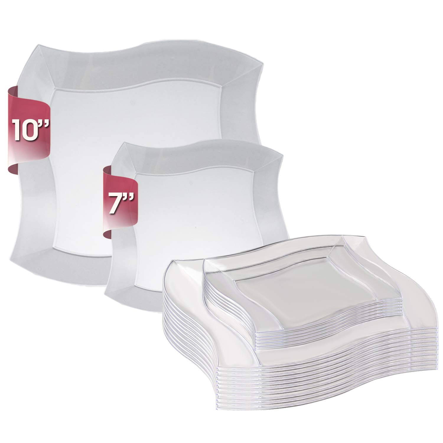 Premium 240-Pack Heavy Duty Disposable Plastic Party Plates Set - 120 Clear Wave Dinner Plates & 120 Elegant Dessert Plates for Weddings, Thanksgiving, Birthday Parties & Special Events - Perfect for Catering, BBQs, Picnics & Family Gatherings