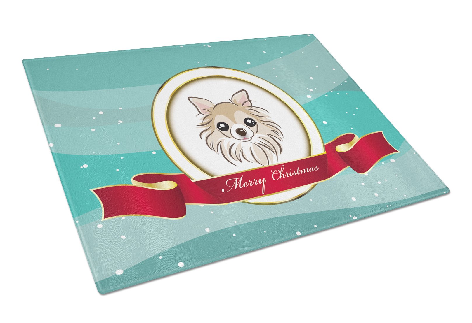 Chihuahua Merry Christmas Tempered Glass Cutting Board - Large Decorative Kitchen Chopping & Serving Board | Holiday Entertaining, Gift Giving & Home Decor (BB1561LCB)