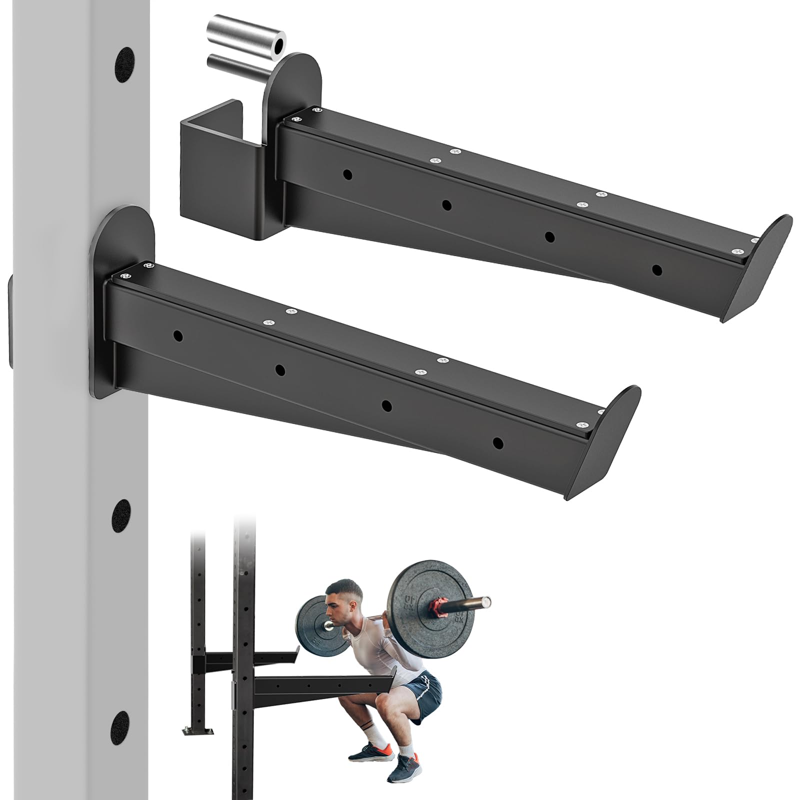 Heavy Duty Safety Spotter Arms for 2x2 & 3x3 Power Rack - Adjustable Barbell Catcher with Rubber Pads - 500lbs Weight Capacity - Compatible with Squat Racks & Power Cages - Perfect for Home Gym Strength Training & Weightlifting Safety