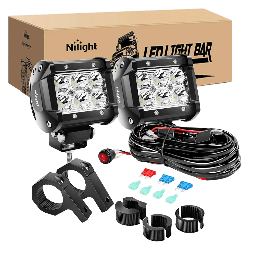 4 Inch 18W Double Row LED Spot Pods (Pair) - 12FT Wiring with 3 Pin Switch - Perfect for Off-Road Trucks, ATVs, Boats & Marine Lighting
