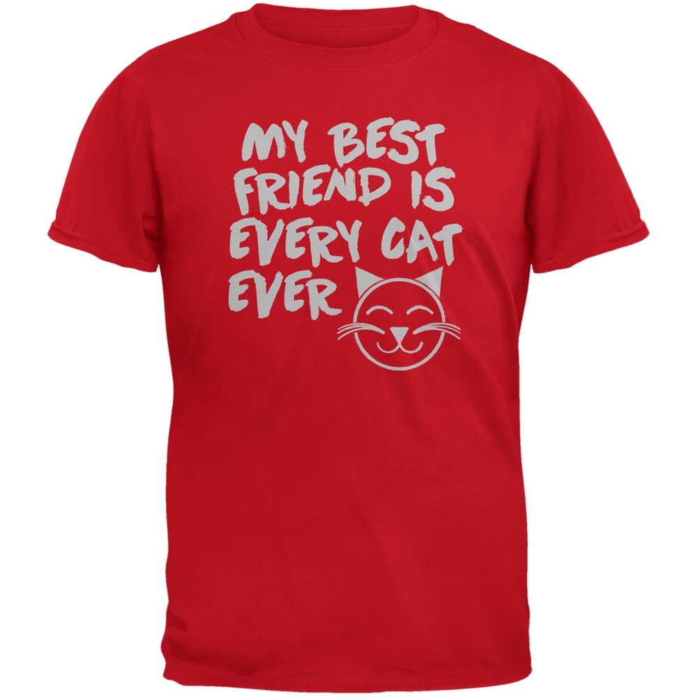 My Best Friend Is Every Cat Ever Red Adult T-Shirt - Perfect for Casual Outings and Cat Lovers