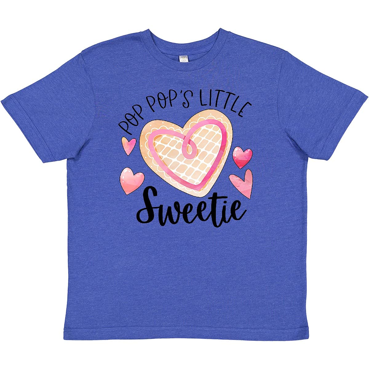 Inktastic Pop Pop's Little Sweetie Pink Heart Cookie Youth T-Shirt - Cute Valentine's Day Gift for Grandkids, Birthday Outfit, Family Matching Shirts