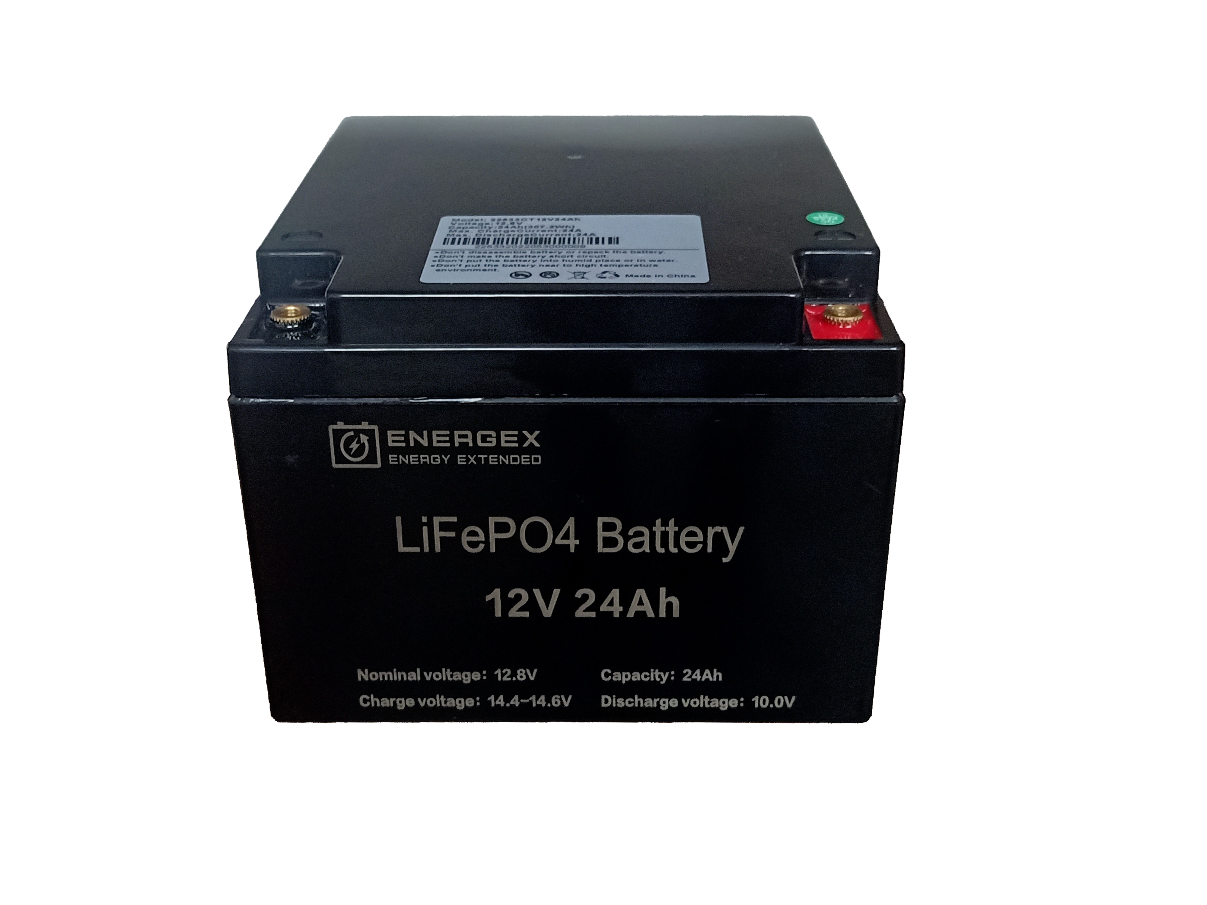 Energex 12.8V 24Ah LiFePO4 Lithium Battery - Deep Cycle Rechargeable Battery for Solar Power, RV, Marine, Off-Grid & Backup Power Applications