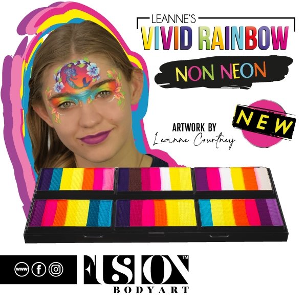 Fusion Body Art Leanne's VIVID RAINBOW Petal Palette - Professional Watercolor Makeup Kit for Face & Body Painting, Halloween & Festival Cosplay, Creative Art Projects