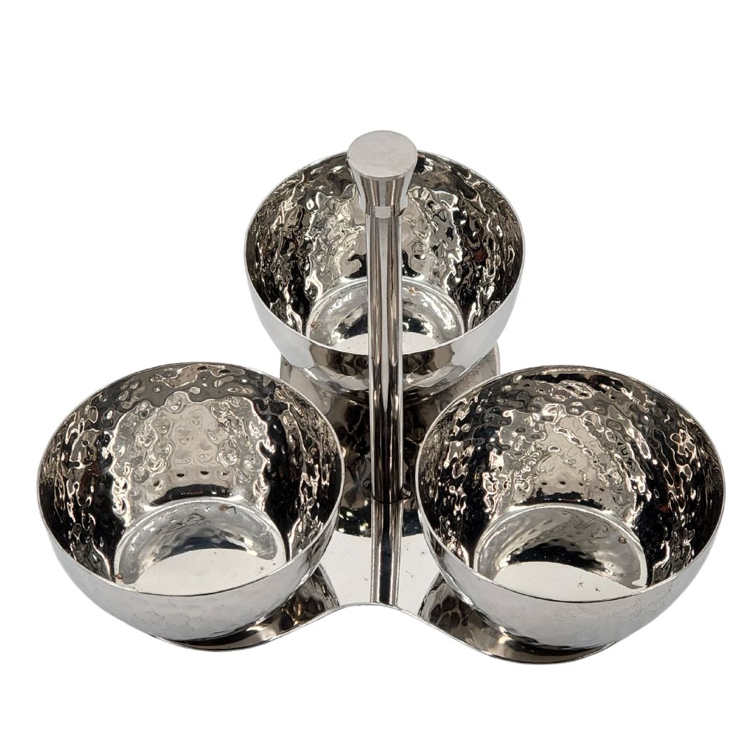 Stainless Steel 3-Compartment Deep Chutney Serving Tray - Perfect for Indian Cuisine, Party Platters & Entertaining Guests