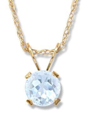 14K Yellow Gold Round Aquamarine Necklace for Women - Elegant March Birthstone Jewelry Gift for Her - Perfect for Weddings, Anniversaries & Special Occasions