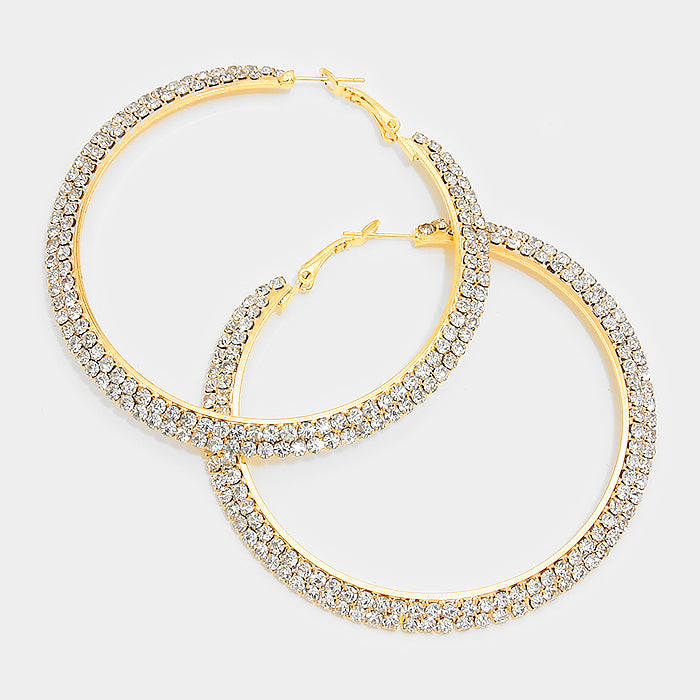 14K Gold Crystal Hoop Earrings for Women - 2.75