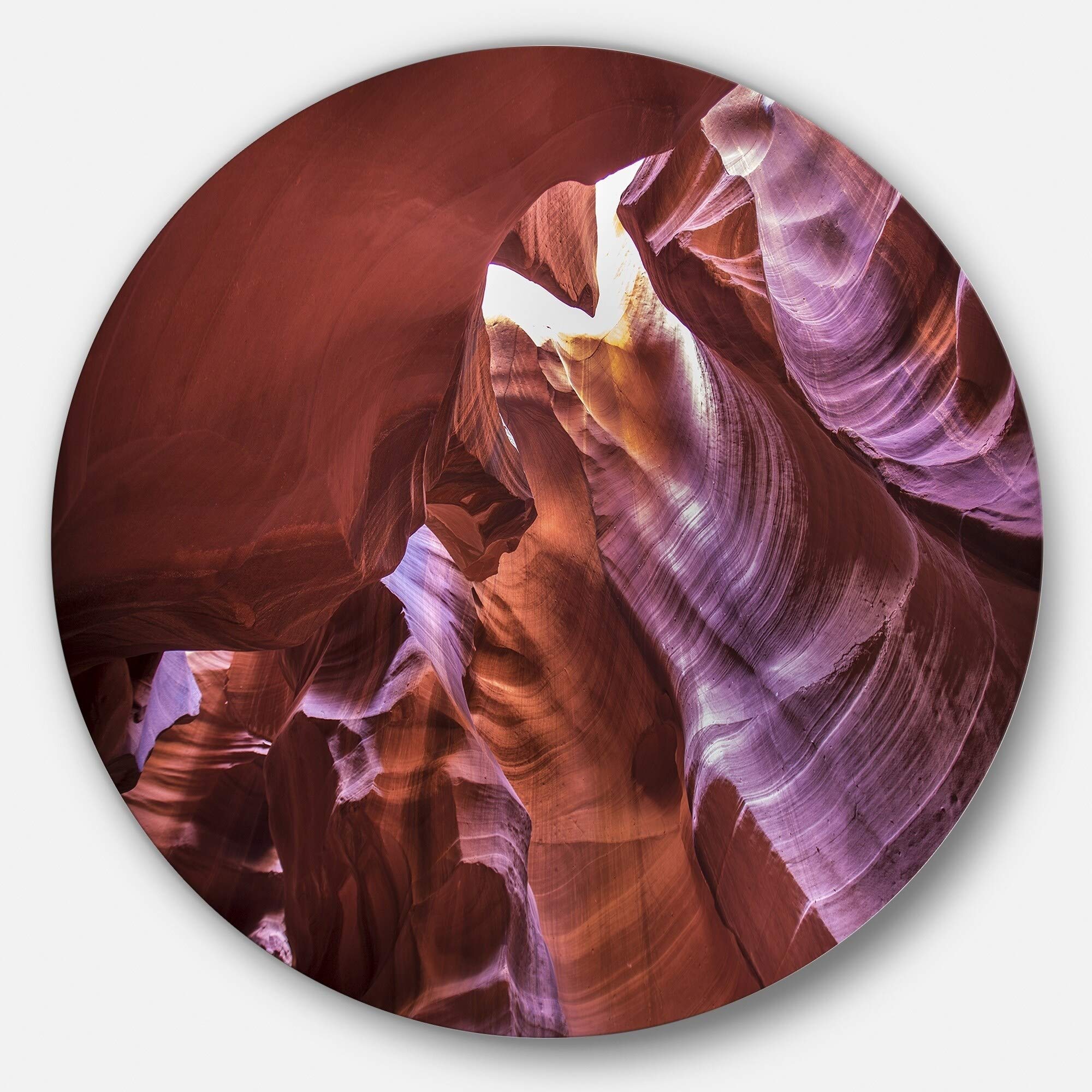 DesignArt 'Light in Antelope Canyon' Landscape Photo Metal Wall Decor - 29 Inch Round Disc Art for Living Room, Bedroom & Office Decor