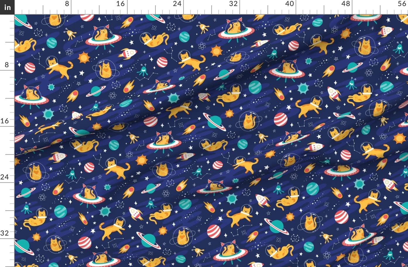 Space Cats & Planets Fleece Fabric by The Yard - Printed Cosmos Constellations Stars Design for Sewing Blankets, Loungewear & No-Sew DIY Projects | Perfect for Home Decor, Baby Clothes & Crafting