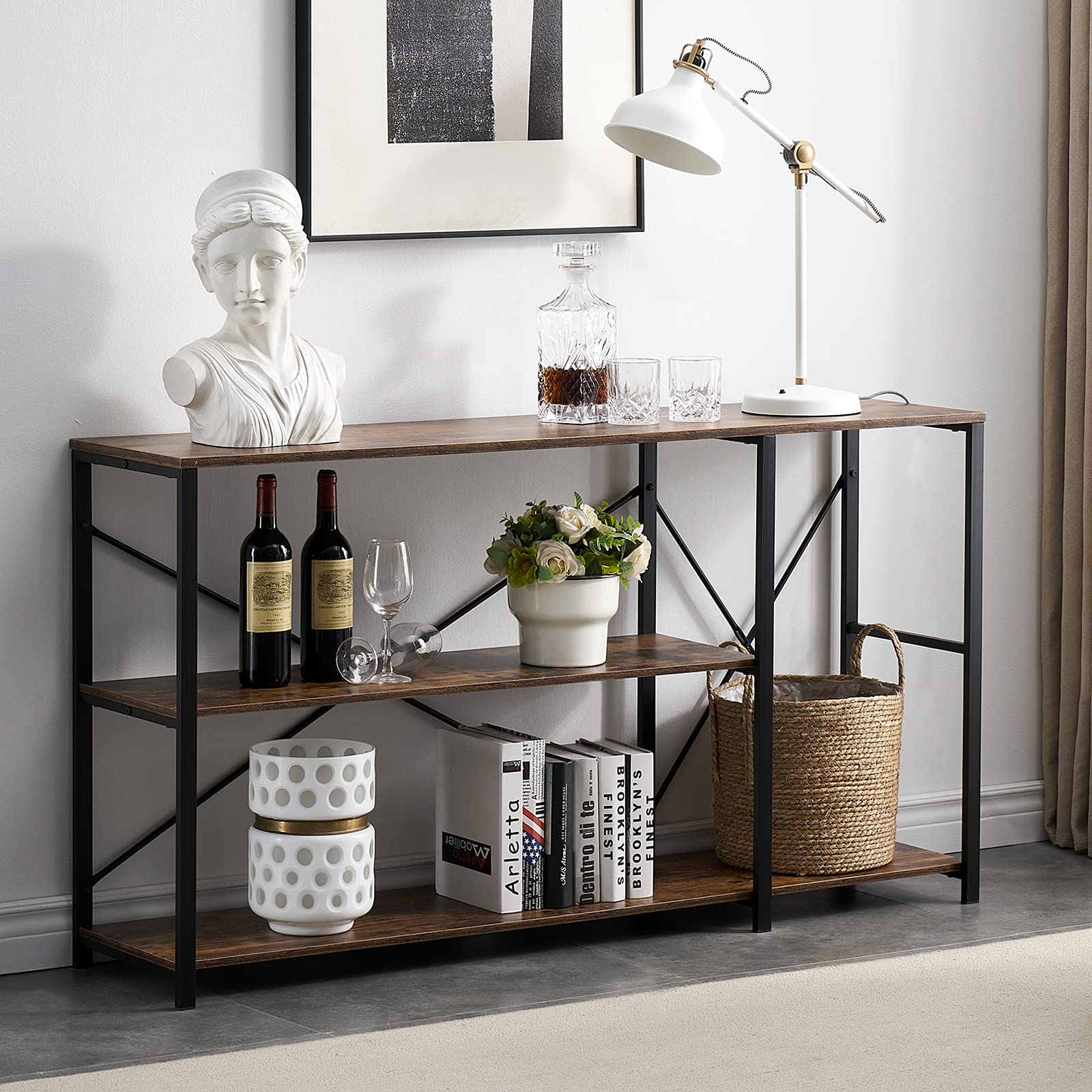 SHOCOKO 39 Inch Rustic Console Table - Industrial Wood & Metal Entryway Sofa Table with Shelves & Storage - Perfect for Living Room, Hallway, or Entryway Decor