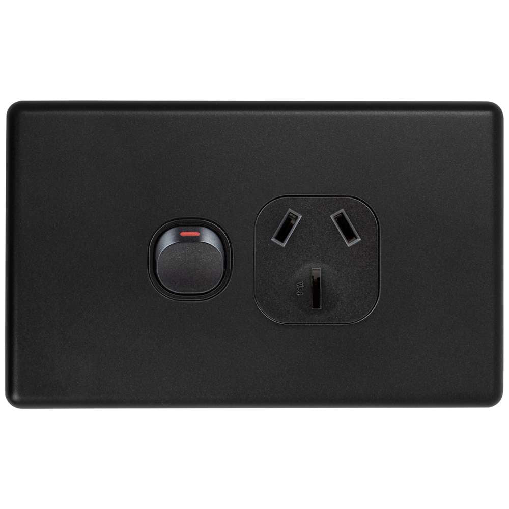 Classic Single GPO 15A Matt Black Power Outlet - Durable Electrical Socket for Home, Office & Workshop Use