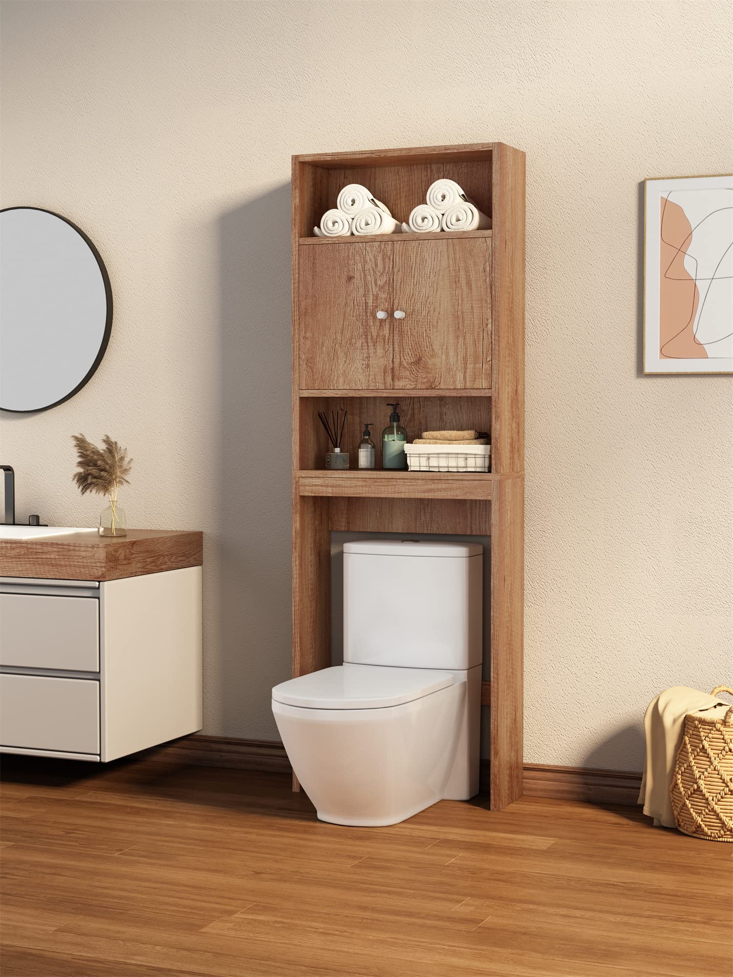 Over-The-Toilet Bathroom Storage Shelf - Space Saving Bathroom Organizer with 3-Tier Shelves for Towels, Toiletries & Decor - Perfect for Small Bathrooms, Apartments & Dorm Rooms