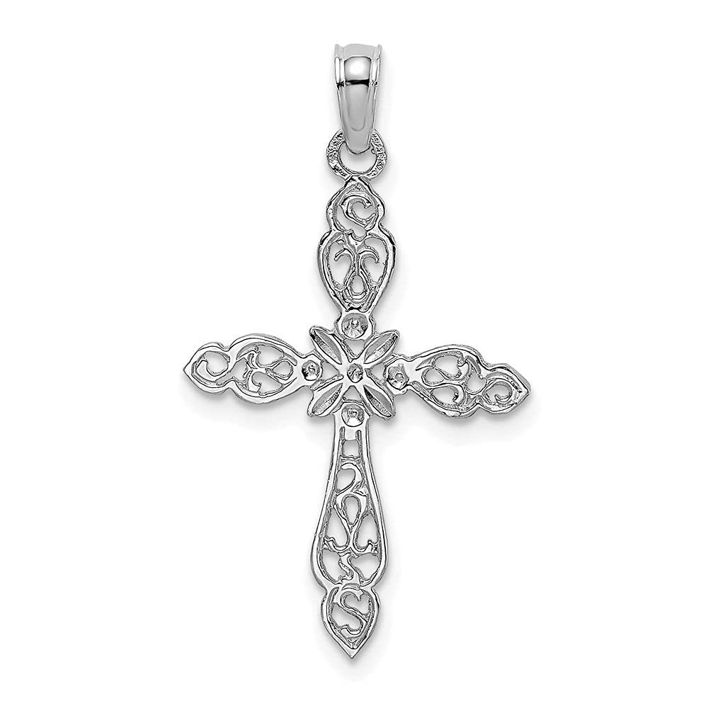 14K Gold Polished Cut-Out Cross Charm Pendant Necklace for Women - Elegant Religious Jewelry Gift for Christmas, Baptism & Everyday Wear