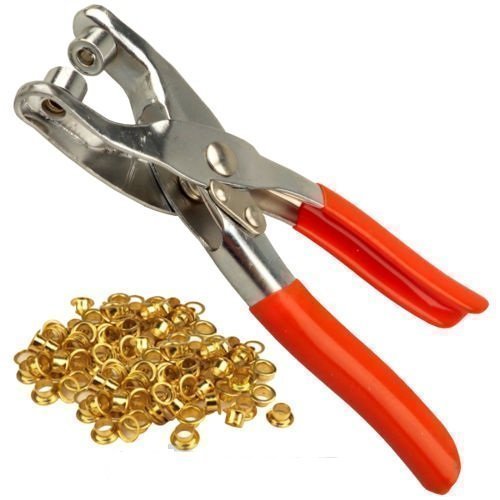 Professional Eyelet Pliers Tool - Heavy Duty Hole Punch Maker for Fabric & Leather Crafting - Includes 100 Brass Eyelets (1-Pack) - Perfect for DIY Projects, Clothing Repair, and Leatherworking